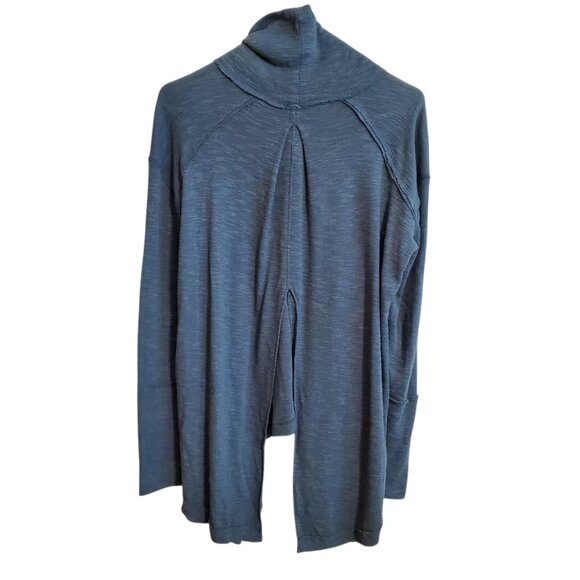 We the Free People Blue Teal Color Turtle Neck Split Back Distressed Sweater S - Picture 2 of 13